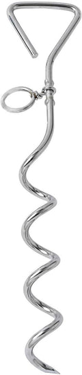 Dog Tie Out Stake Durable Silver Spiral Anchorstake Secure Outdoor Tethering For All Cable Leash Chain Camping Yard Rust Resistant Easy Installation