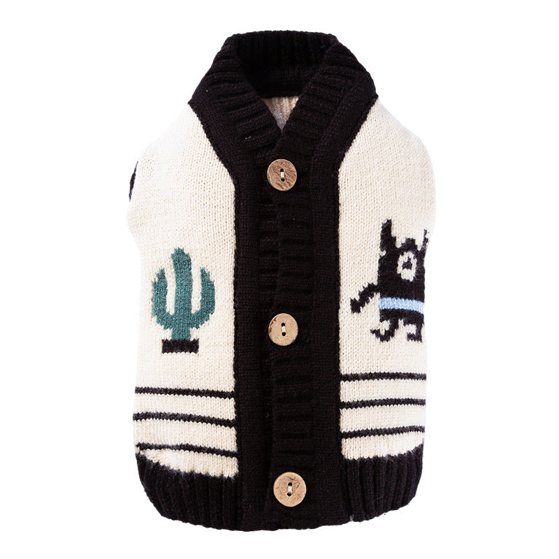 Warm Small Dog Sweater, Soft & Breathable Pet Knit Cardigan With Monster Pattern For Small Medium Dogs Boy Girl Puppy Cat, Fall Winter Dog Clothes For
