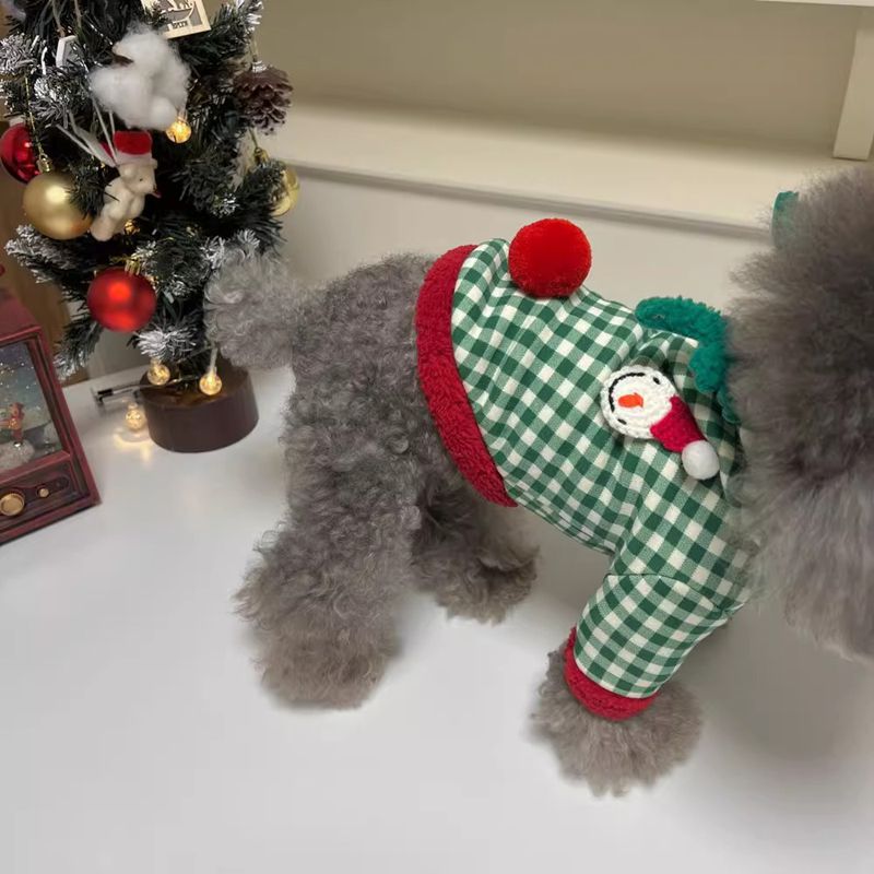 Fashion Plaid Dog Hoodies Christmas Pet Princess Dress Winter Warm Puppy Pullovers Snowman Pattern Cat Skirt Bichon Dog Clothes