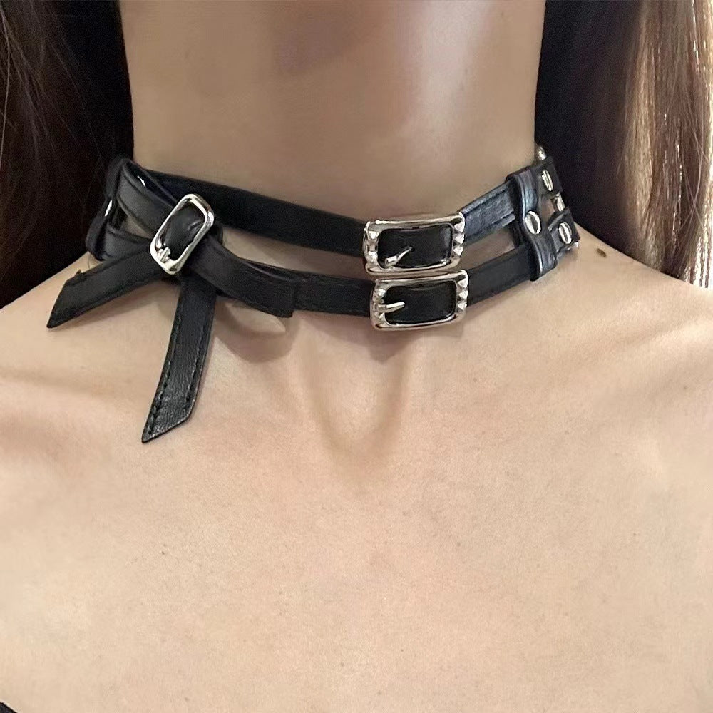 Women's Cool White Bow Leather Necklace
