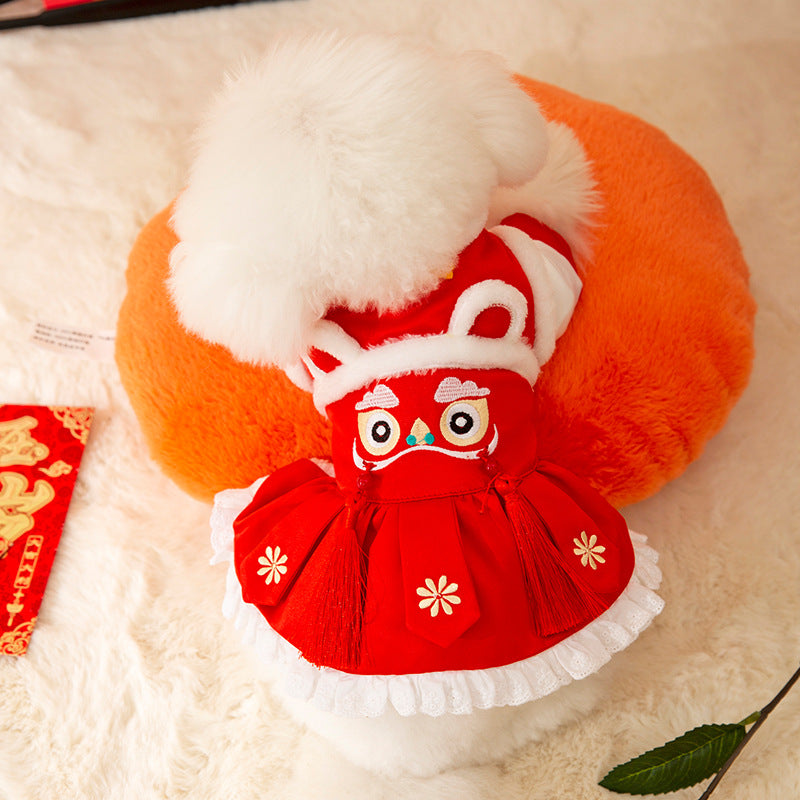 New Year Pet Tang Suits, Lion Dance Couple Cotton-padded Clothes, Festive Dog Clothes, Cat Two-legged Warm Dog Clothing