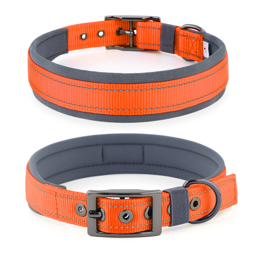 Reflective Dog Collar For Medium Dogs, Adjustable Wide Soft Comfortable Breathable Neoprene Padded Nylon Collar With Heavy Duty Metal Buckle For