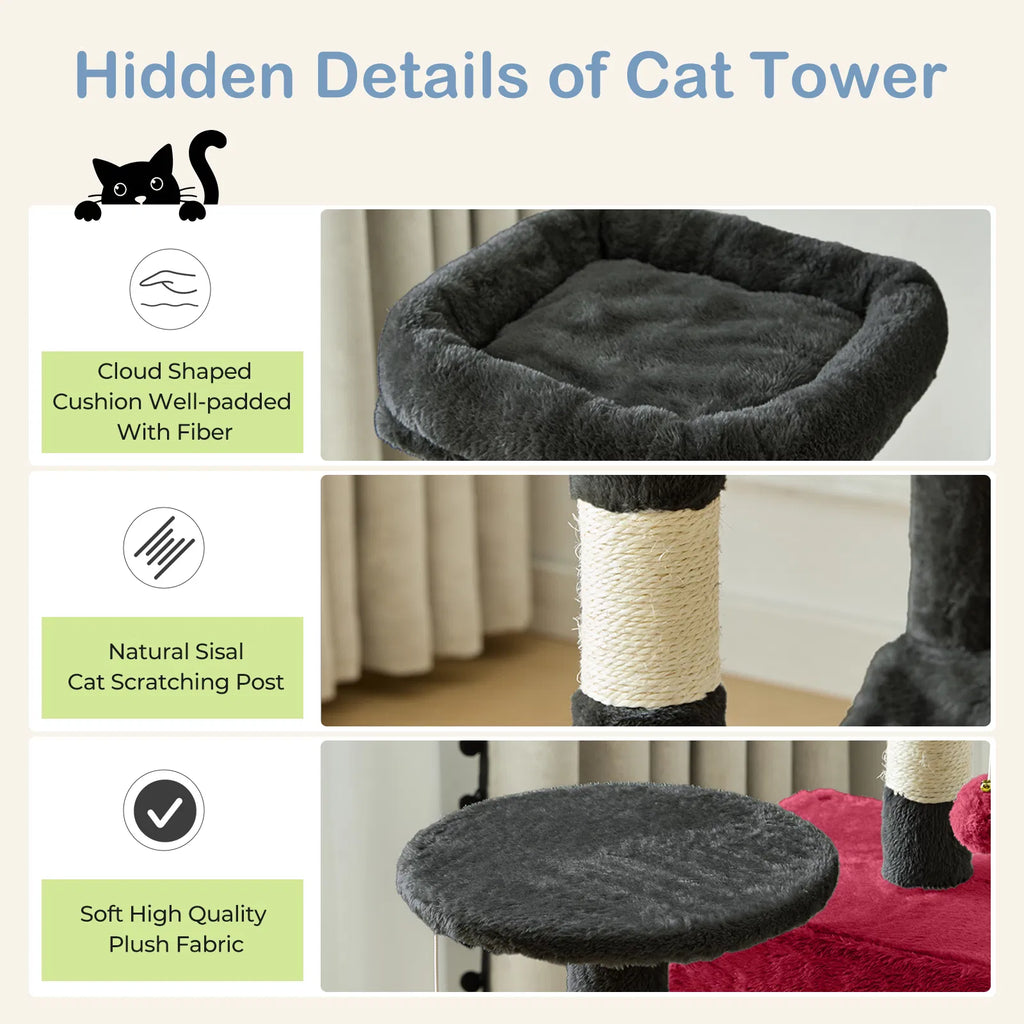 44 inch Cat Tree Tower, Multi-Cat Climbing Tower with, Natural Sisal Scratching Posts, Extended Platform, Hammock