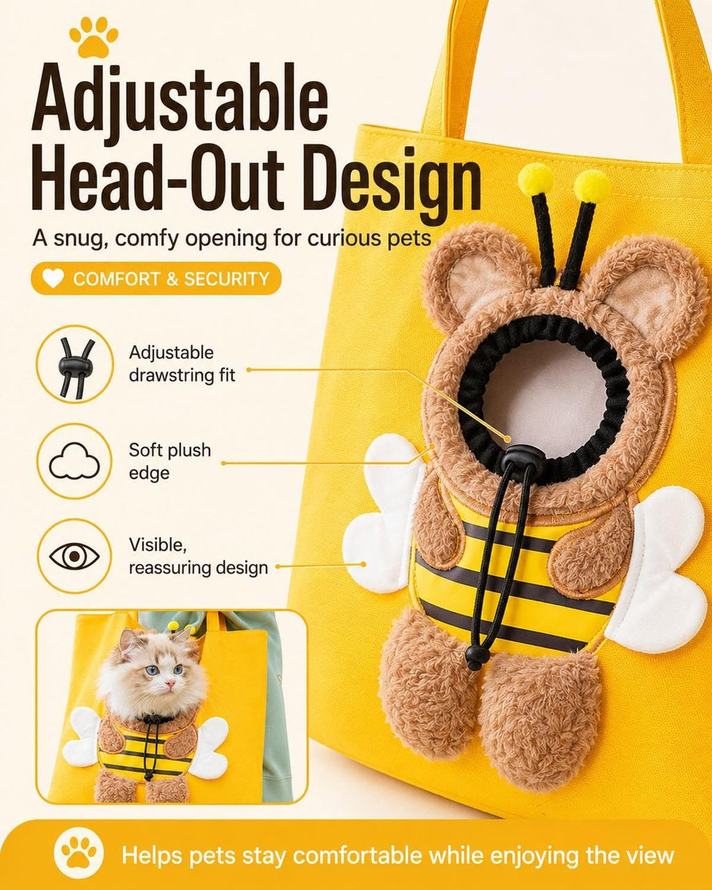Paw Peek Bag, Breathable Pet Canvas Shoulder Carrier, Cat Dog Tote Colorful Animal Shapes Carrying Bag With Head-Out Design Adjustable Neck Small Dog