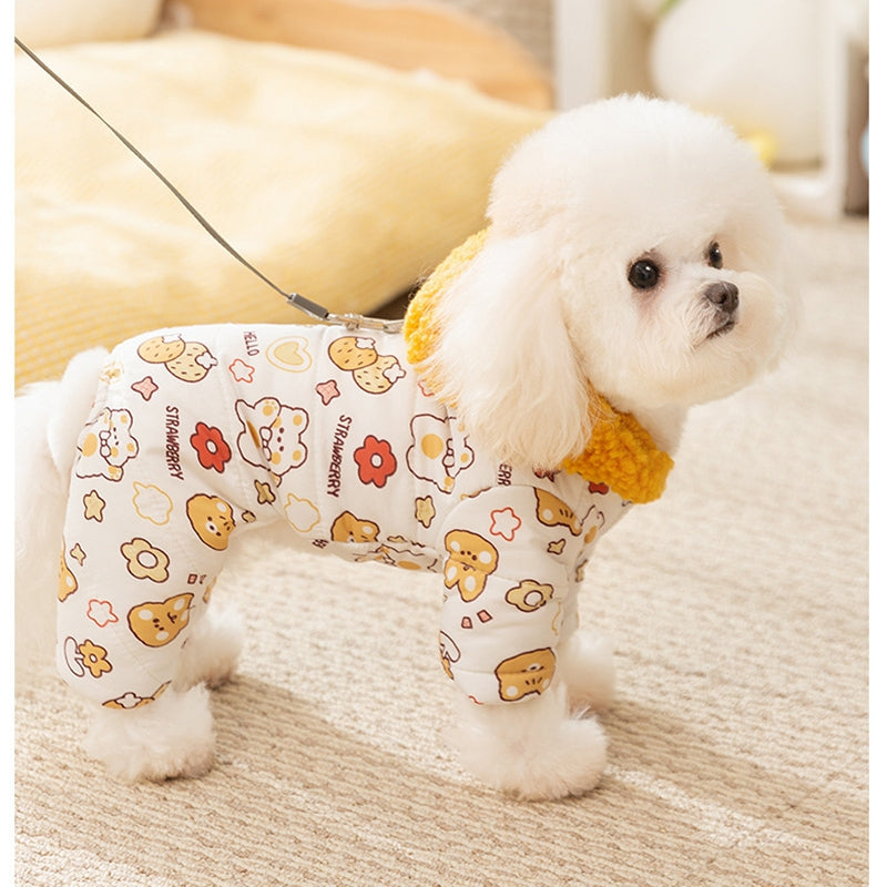 Animal Full Print Quilted Cotton Dog Clothes Teddy Traction Four Legged Cotton Coat Bichon Winter Warm Clothes Puppy Jumpsuits