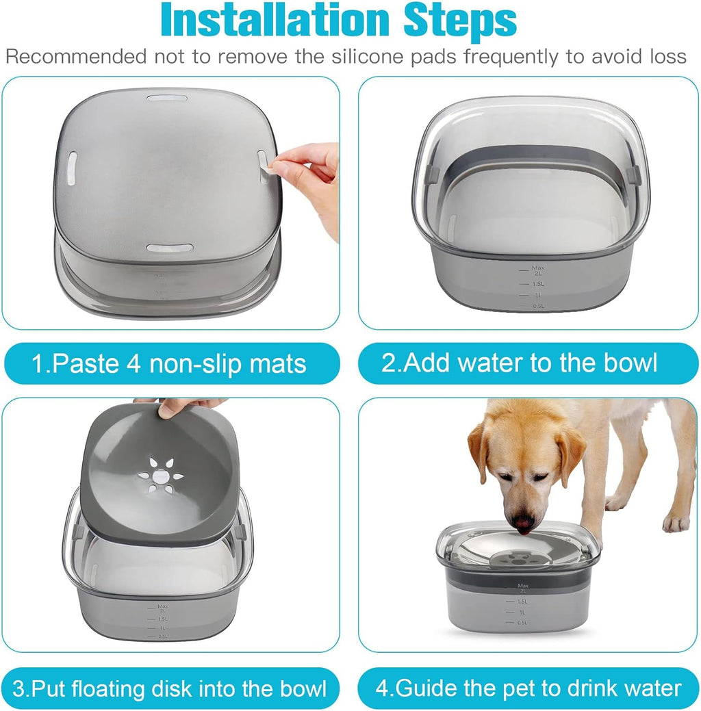 Dog Water Bowl 2L No Spill Dog Bowl Large Capacity Spill Proof Slow Water Feeder No Splash Dog Bowl Pet Water Dispenser Vehicle Carried Travel Slow