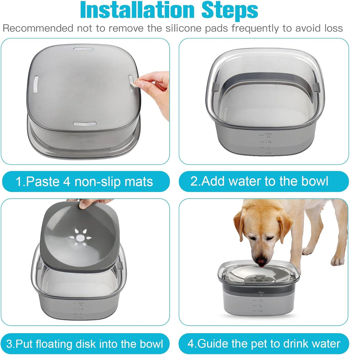 Dog Water Bowl 2L No Spill Dog Bowl Large Capacity Spill Proof Slow Water Feeder No Splash Dog Bowl Pet Water Dispenser Vehicle Carried Travel Slow