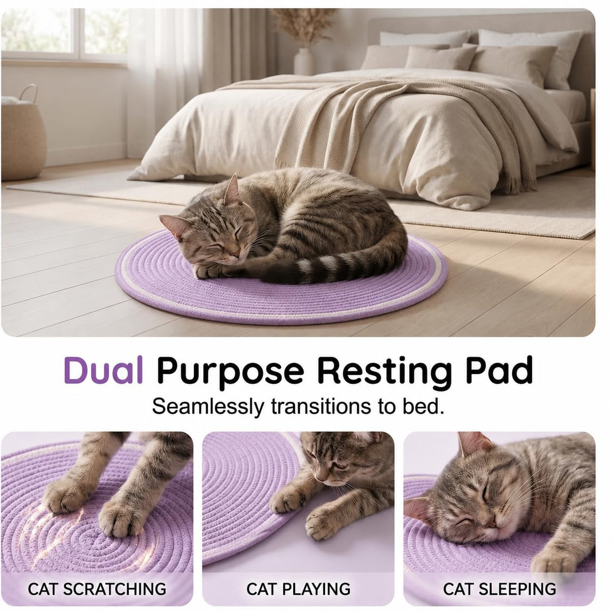 Cat Scratch Pad For Indoor Cats Kitten Round Cat Scratcher Pad, Woven Cotton Rope Cat Scratching Mat, Couch Protector For Wall, Furniture, Carpets