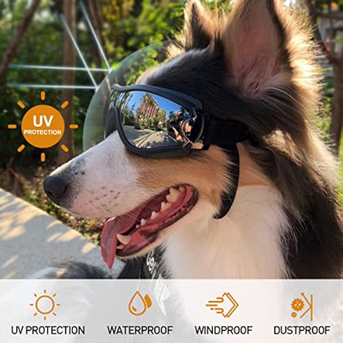Stylish Windproof Dog Sunglasses Handsome Pet Goggles For Large Medium Breeds With Sun Protection Anti Fog & Adjustable Strap For Driving Swimming