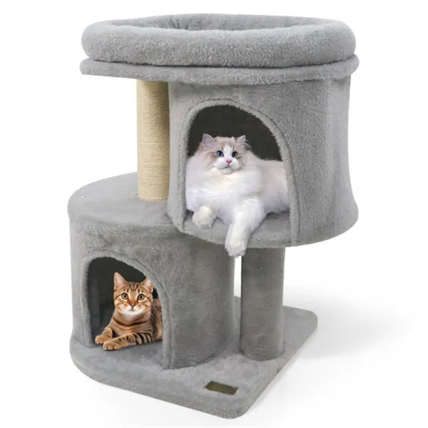26" Compact Cat Tree With 2 Condos & Sisal Scratching Posts, Anti-Tip Cat Tower For Small Spaces