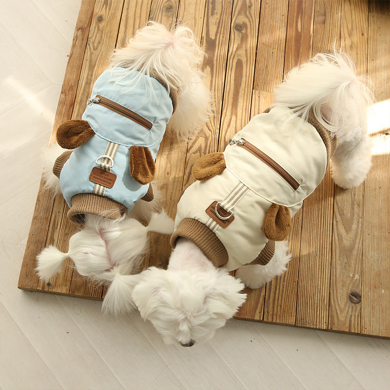 This Autumn And Winter Warm Dog Coat With Three-dimensional Ears And Two Feet Can Be Used To Pull Small And Medium-sized Dogs And Cats. Spring Style