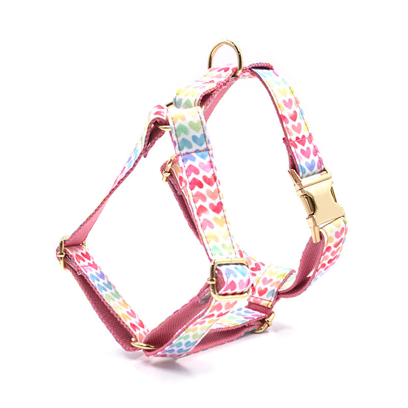 Letterable Cute Colorful Heart Dog Chest And Back Pet Chest Strap Gold Buckle Dog Chest And Back