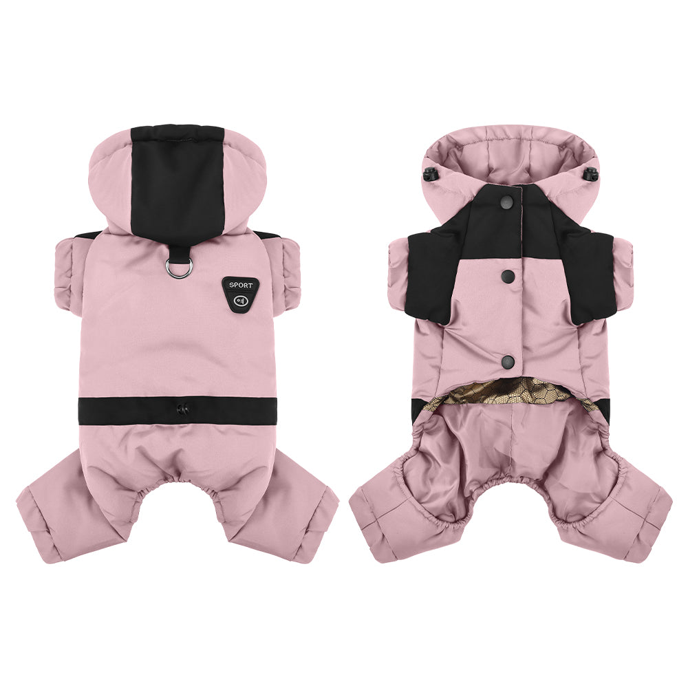 Water Resistant Dog Winter Coat, Graphene Thermal Warm Four Legged Dog Snow Jacket Hooded Pet Cold Weather Snowsuit, Windproof Padded Dog Clothes For