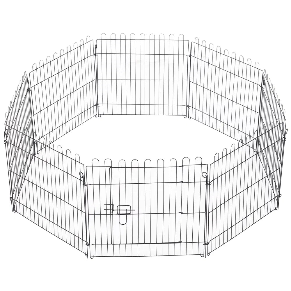 24inch 8-Panel Dog Playpen Octagon Pet Exercise Playpen Crate Foldable Dog Cage Pen Puppy Kennel, Black