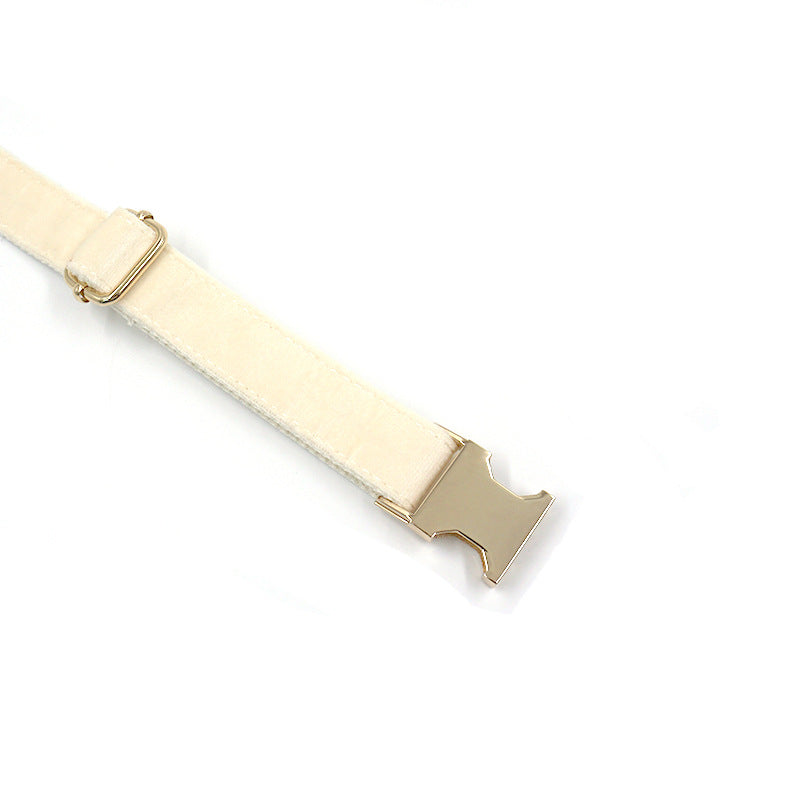 Cream Tufted Dog Collar Gold Buckle