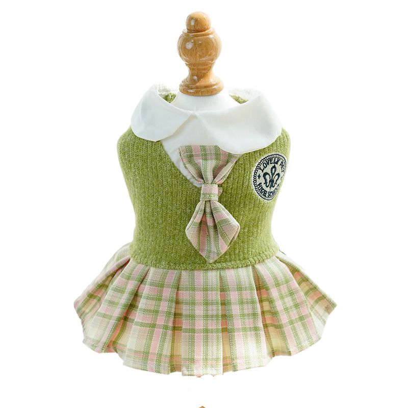 College Style Dog Dress For Small Dogs, Plaid Skirt, Pink,Blue,Green, Spring Dog Clothes, Cat, Chihuahua