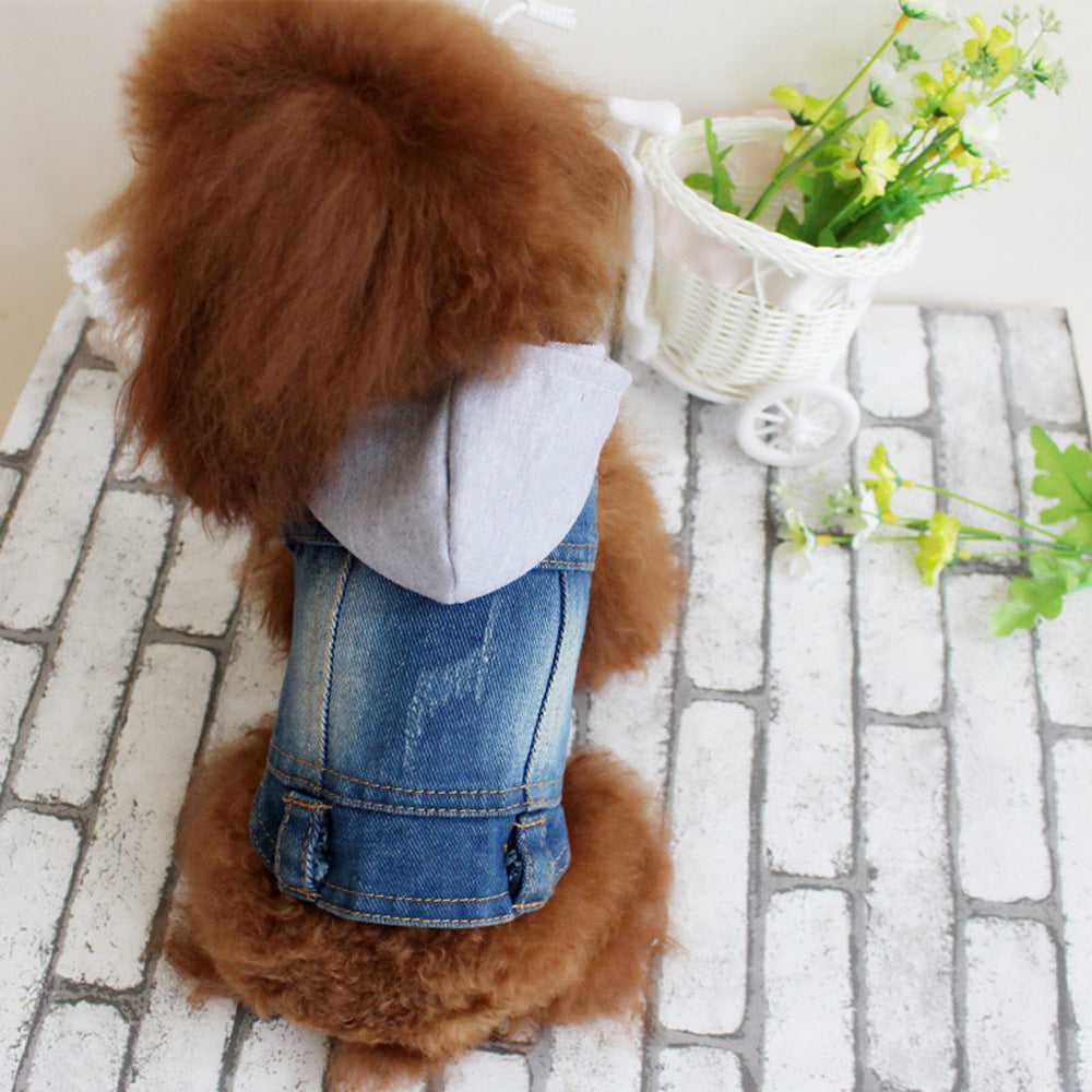 Pet Clothes Gray Hat Denim Vest Coat Bichon VIP Spring And Summer Denim Vest