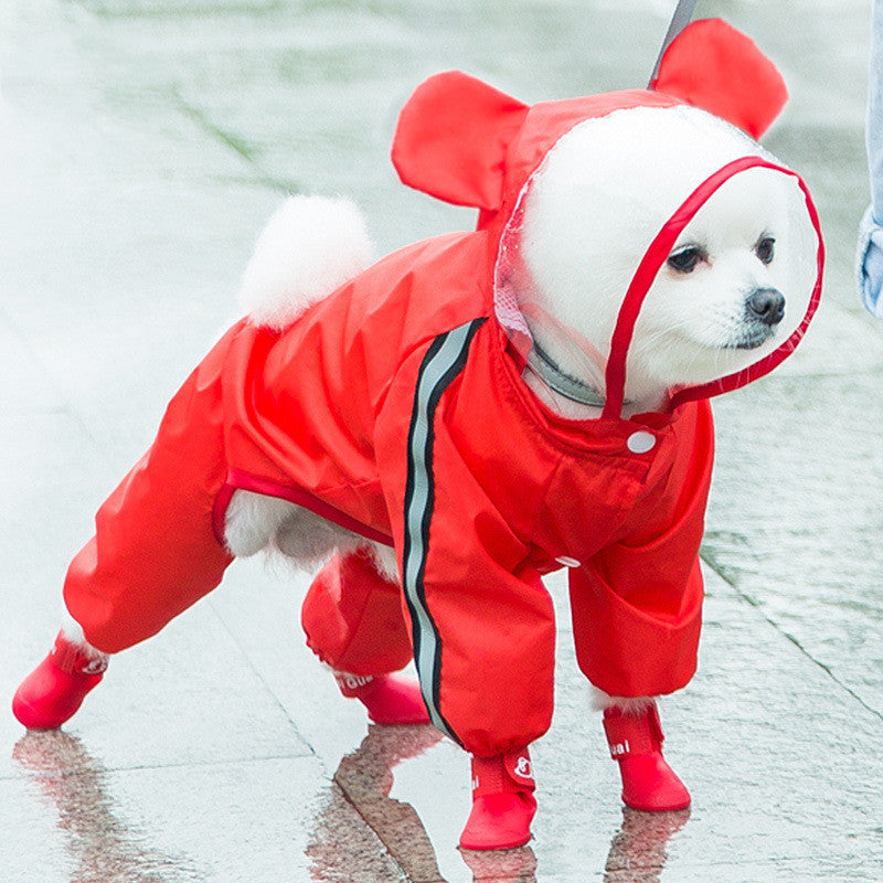 Puppy Dog Raincoat Four-legged Waterproof All-inclusive Teddy Poncho Pet Rainy Clothes
