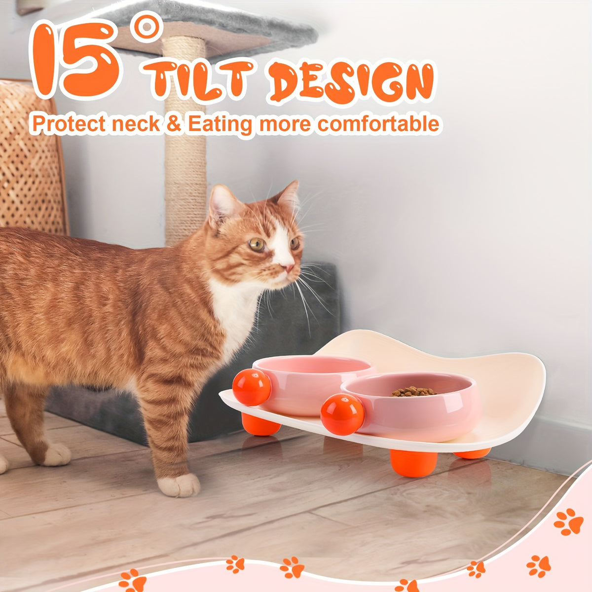 Elevated Ceramic Bowl For Cat Food Double Raised Bowl With Non Slip Support 2 Bowls For Cat Food And Water Washable Ceramic Bowl For Small Dogs