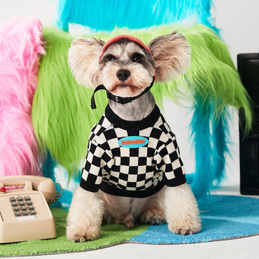Pet Clothes Checkerboard Round Neck Pullover Sweater