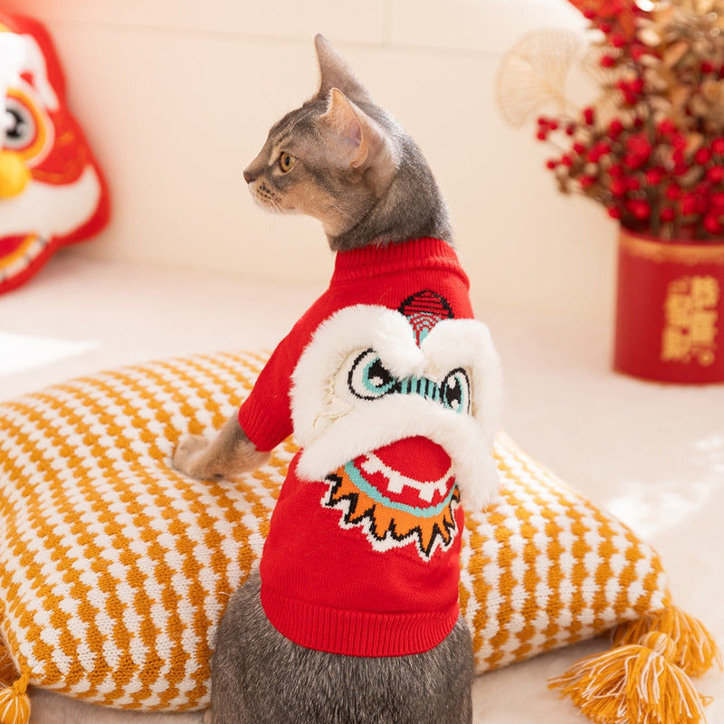 Cats' Autumn And Winter Warmth, Hairless Cats, New Year Lion Dance, Festive Two-legged Sweaters, Knitted Sweaters, Dog And Pet Cat Clothes