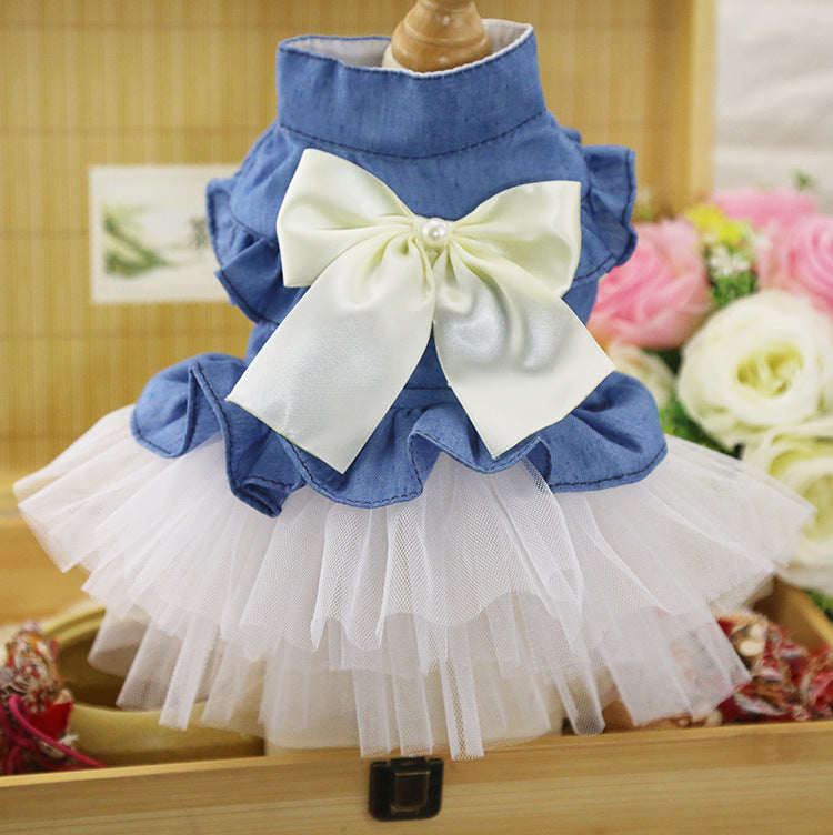 Korean Version Creative Bow Pet Denim Skirt
