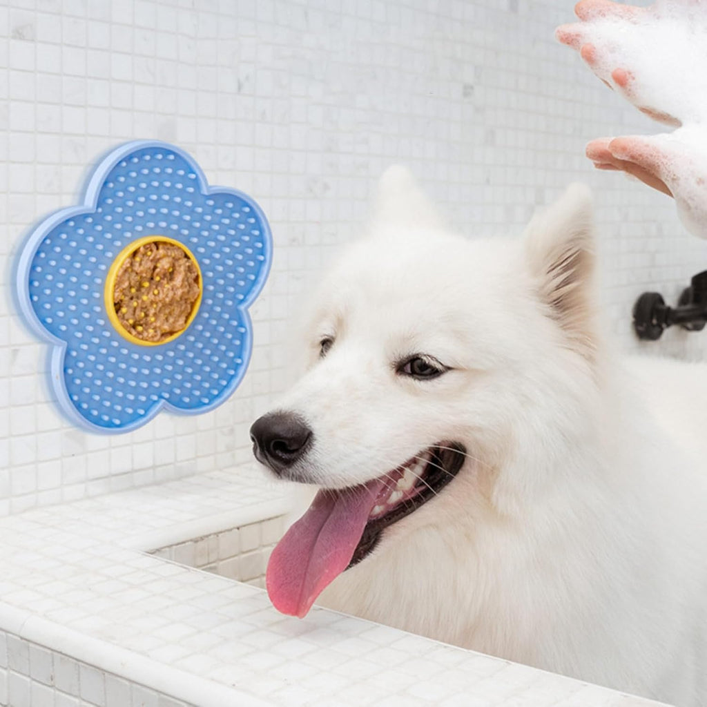 Cats Lick Pad With Suctions Cup Slow Feeders Licking Mat Flower Shape Silicone Pad With Suctions Cup Dog Licking Mat Silicone