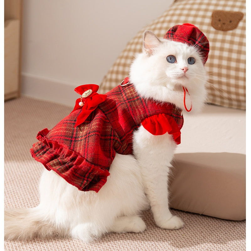 In Winter, Add A Plush Bow And A Chanel-style Dress To Make A Warm Two-legged Dog Pet Outfit For Your Kitten In Autumn And Winter