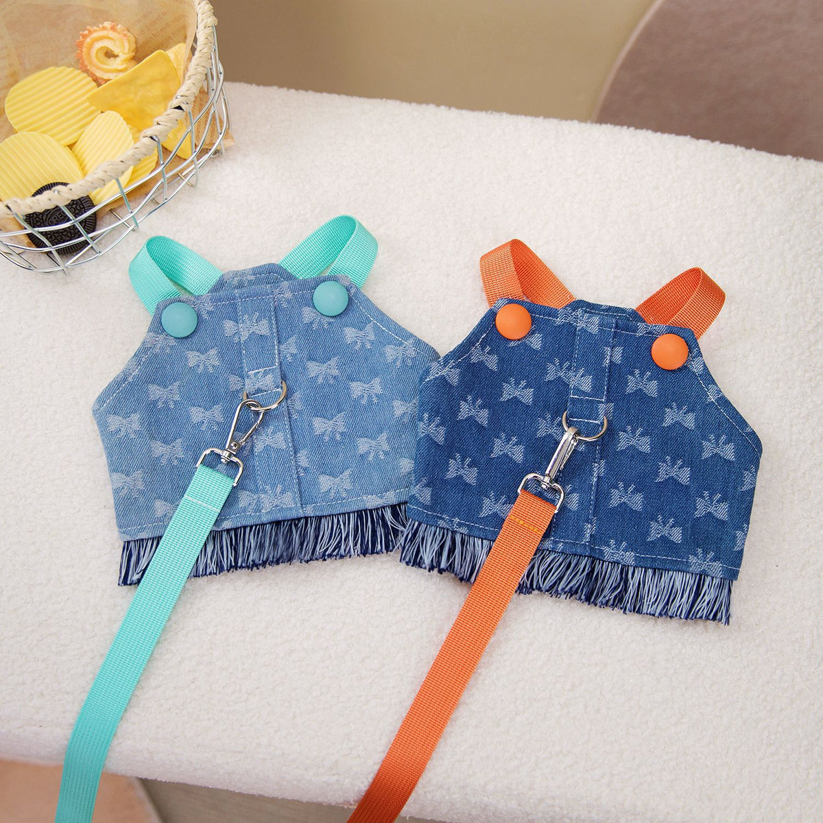 Pet Dog Chest And Back Traction Spring And Summer Denim Clothing