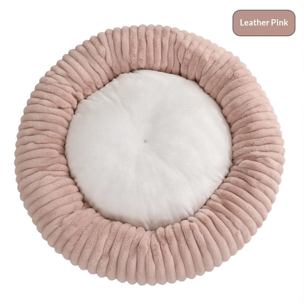 Round Soft And Comfortable Striped Plush Pet Mat