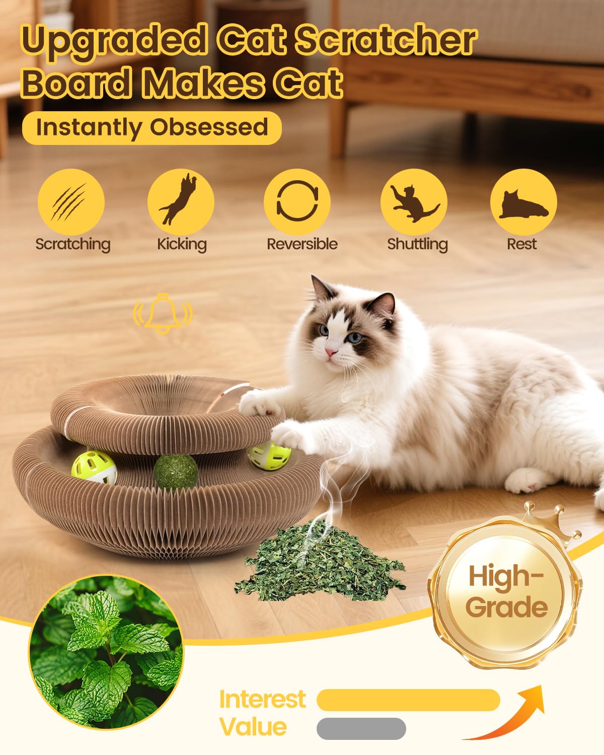 2PCS Upgraded-Magnetic Kitty Kurls Cat Scratcher Toy, Interactive Cardboard Cat Toy For Mental Physical Exercise, Multi-Shape Magic Organ Cat Toy For