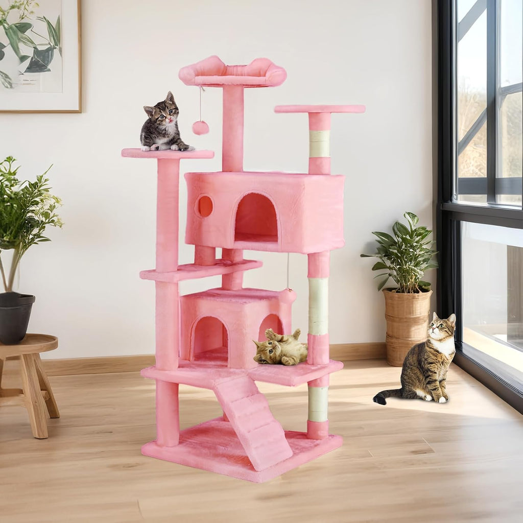 54 -Cat Tree Tower - Multi-level With Sisal Grab Post, Indoor Apartment With Ladder, Plush Toys, Rest And Play