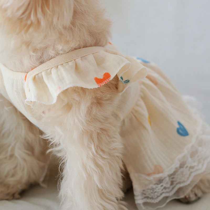 Baby Cotton Yarn Material Light Yellow Love Heart Flying Sleeve Girl's Dress