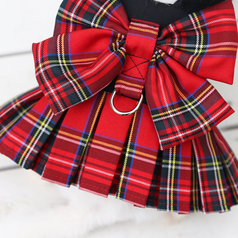 Dog Skirt Cat JK Grid Chest Strap Hand Holding Rope