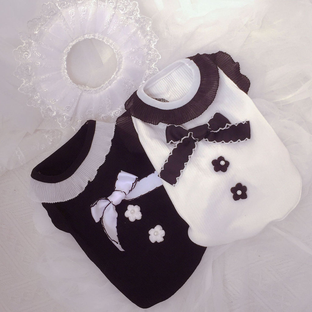 Pet Dog Clothes Bow Black And White Vest