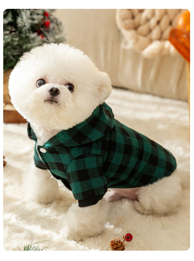 Pet Dog Classic Plaid Hooded Cotton-padded Coat