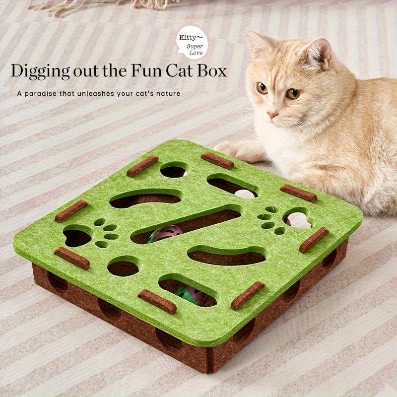 Interactive Cat Puzzle Toy With Maze Tunnel, Bell Ball & Pathways - No Batteries Needed, Durable Felt Construction - Mental Stimulation & Hunting