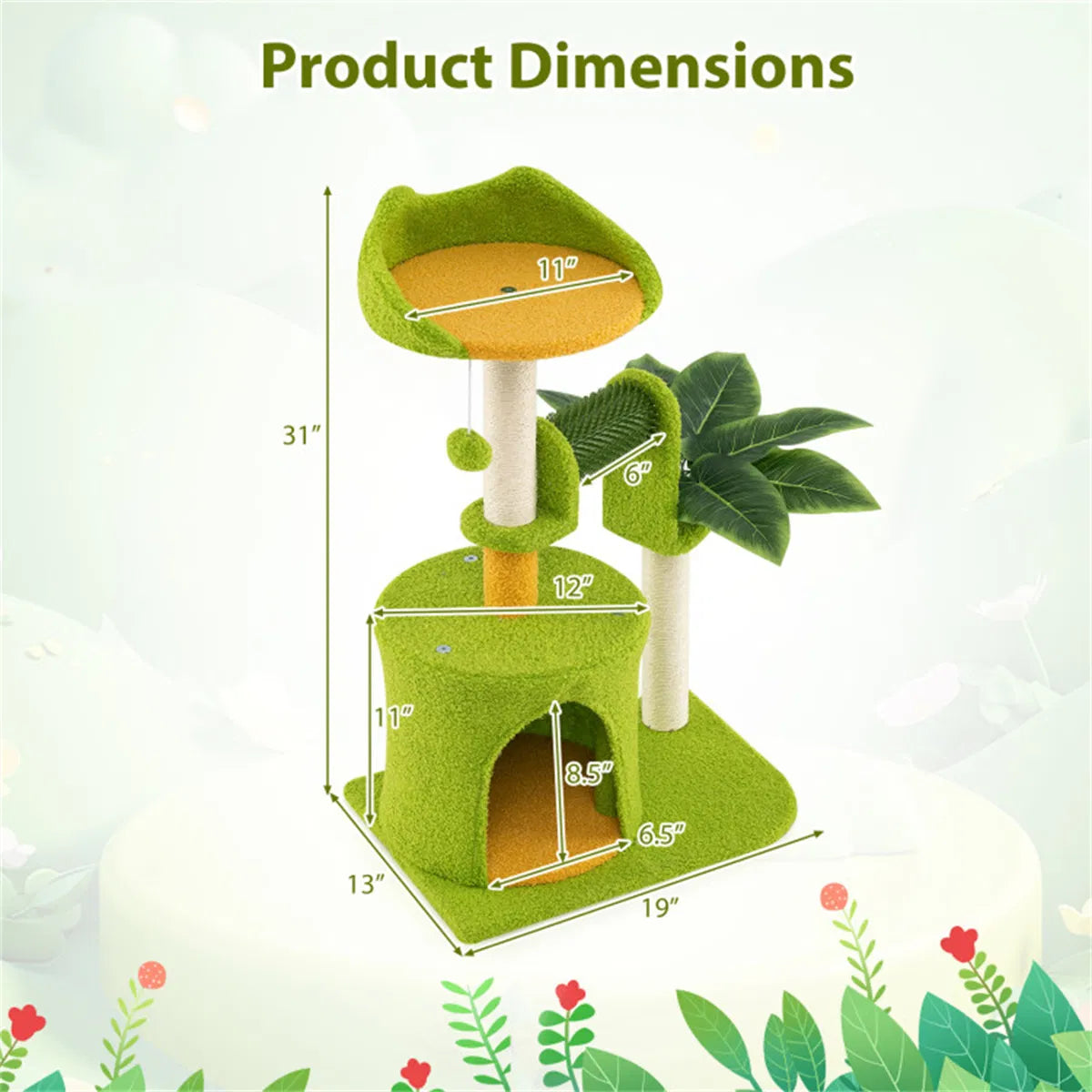 Cat Tree - 22LBS Capacity, Palm Tree Design with Self-Groomer & Scratching Posts