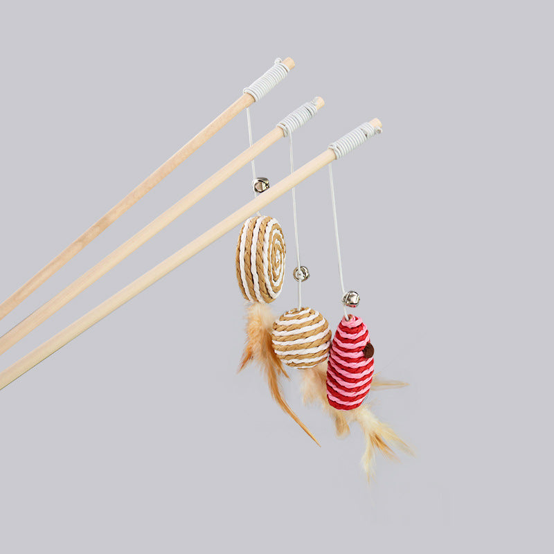 Pet Extension Feather Bells Tease Cat Pole Toys