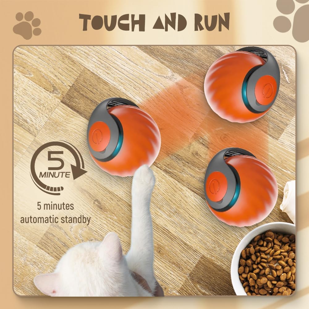 Interactive Cat Toys Balls For Indoor Cats Dogs Rolling Ball Motion Activate Rolling Ball With Touch Control Interactive Self Moving Balls Toys For