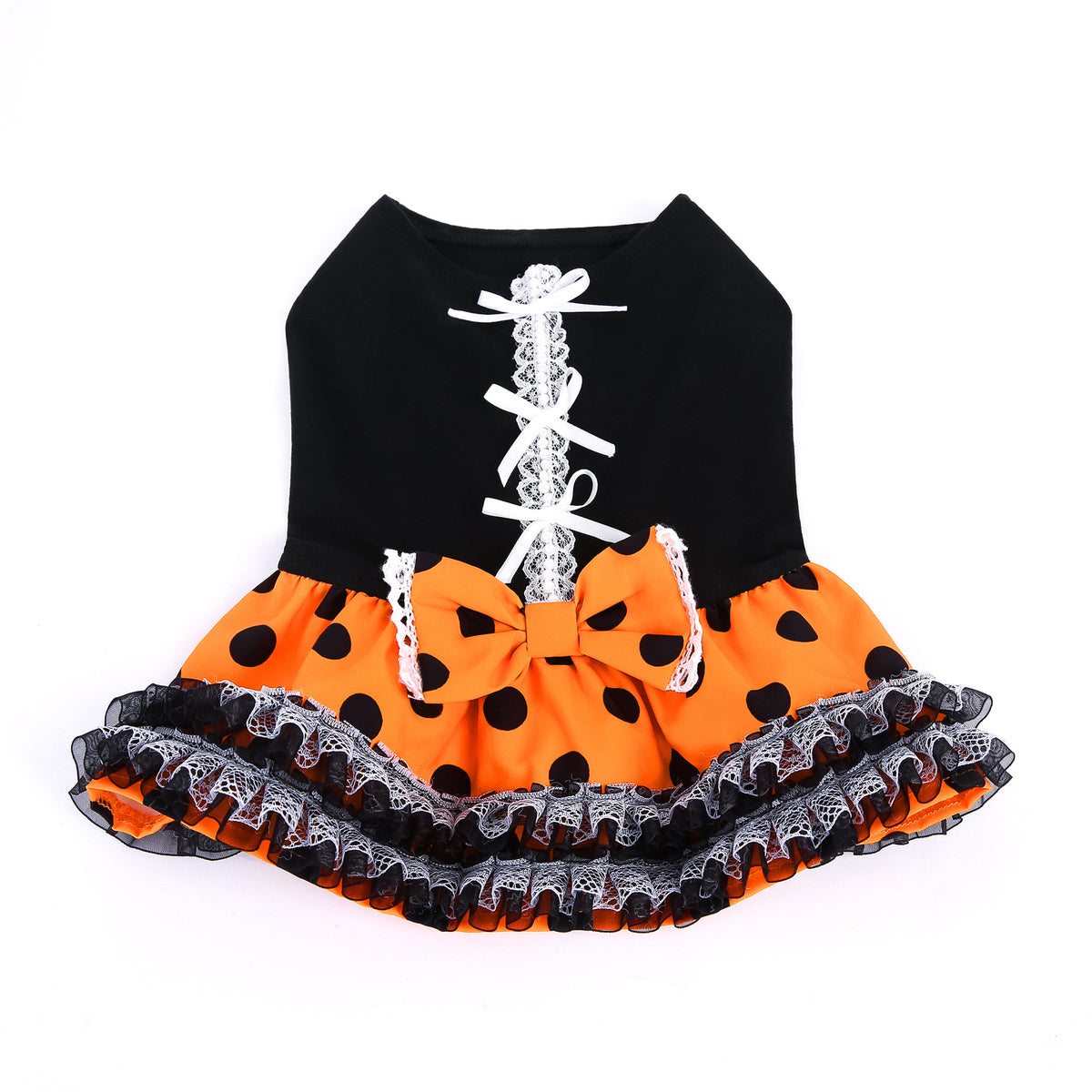 Halloween Dog Dress, Cute Pet Tutu Skirt With Orange Black Polka Dots Lace Bow, Puppy Party Costume For Small Medium Dogs, Bichon Maltese Teddy
