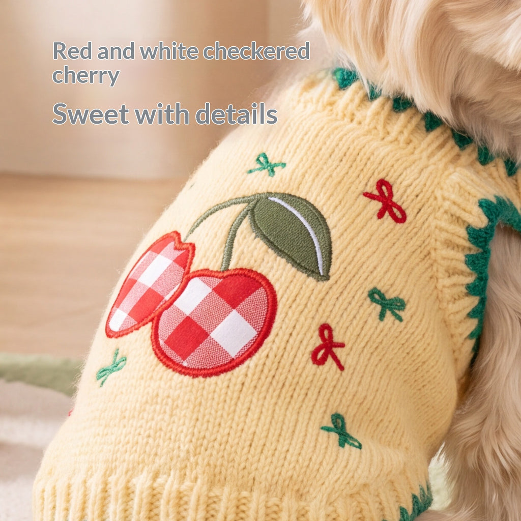 Cherry-embroidered Polar-fleece Dog Romper Sweater Pet Apparel