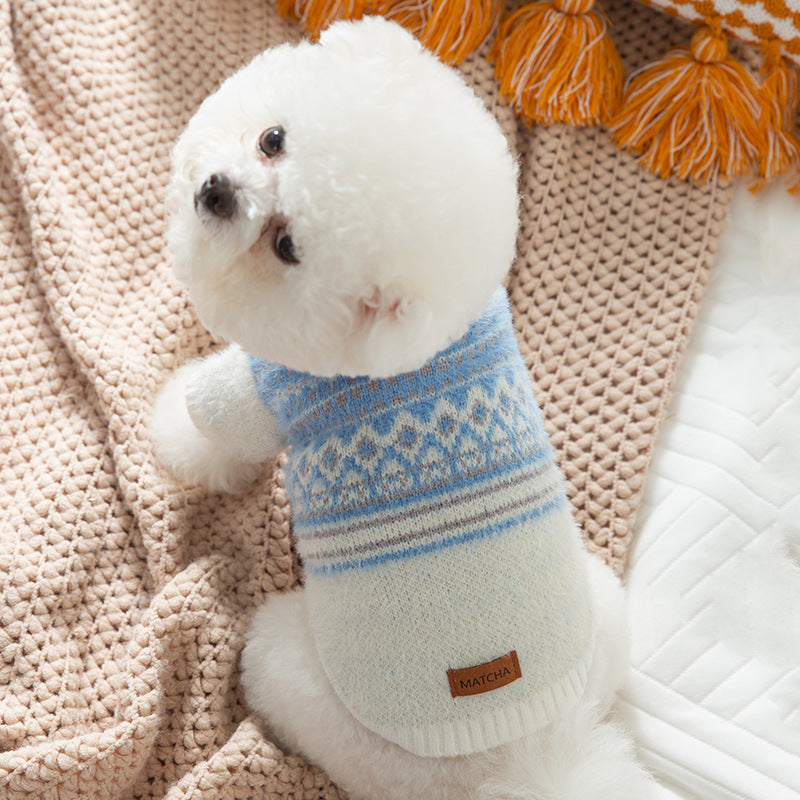 Little Dog Diamond-shaped Sweater For Warm Autumn And Winter, Thick Two-legged Cat And Teddy Bear Clothes For Small And Medium-sized Dogs