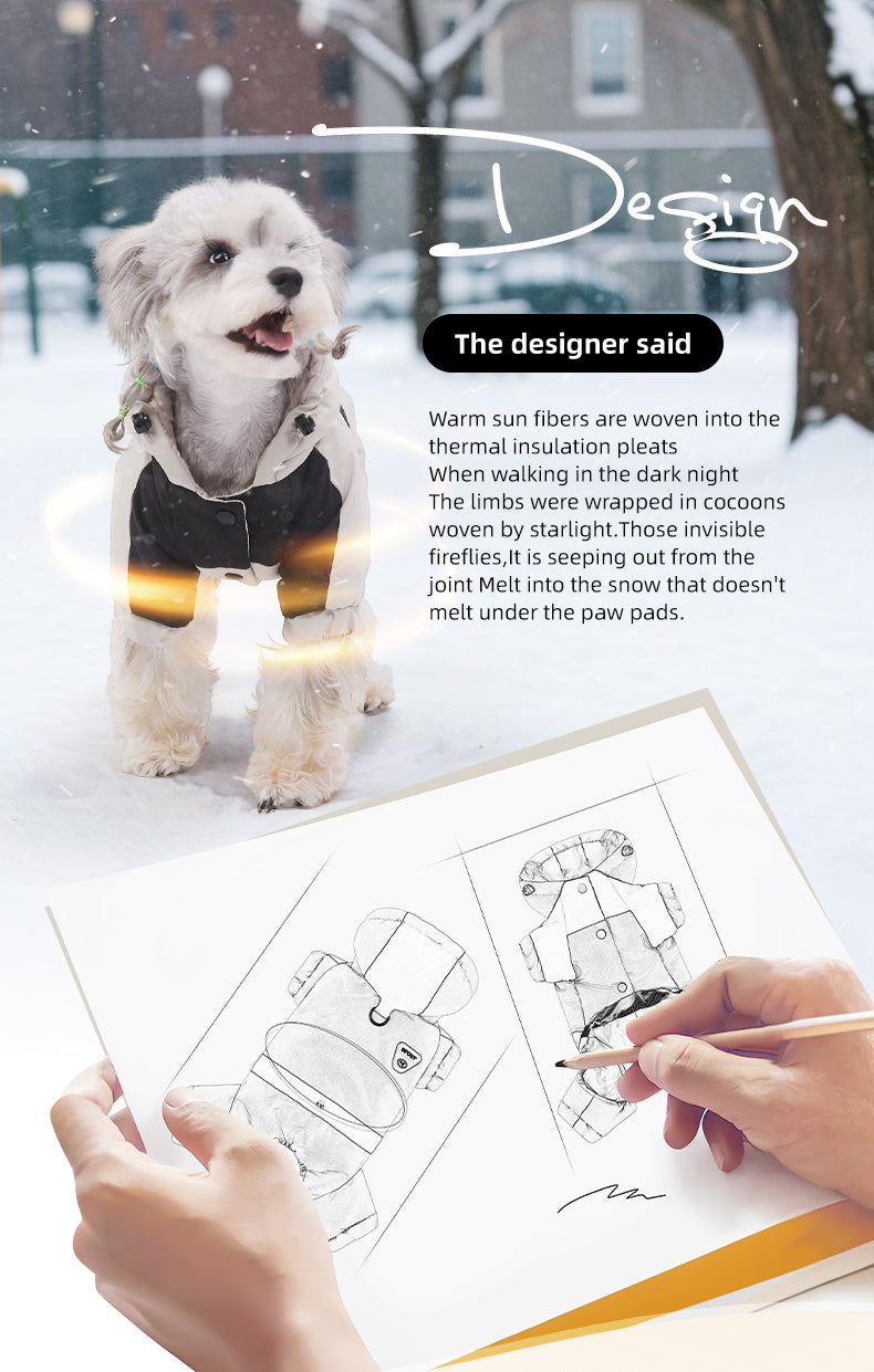 Water Resistant Dog Winter Coat, Graphene Thermal Warm Four Legged Dog Snow Jacket Hooded Pet Cold Weather Snowsuit, Windproof Padded Dog Clothes For