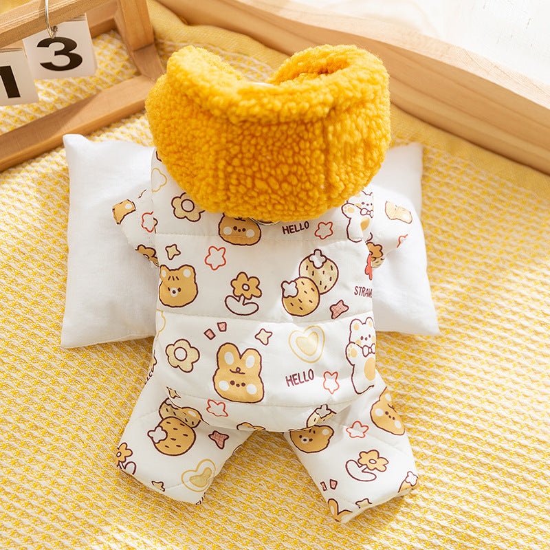 Animal Full Print Quilted Cotton Dog Clothes Teddy Traction Four Legged Cotton Coat Bichon Winter Warm Clothes Puppy Jumpsuits