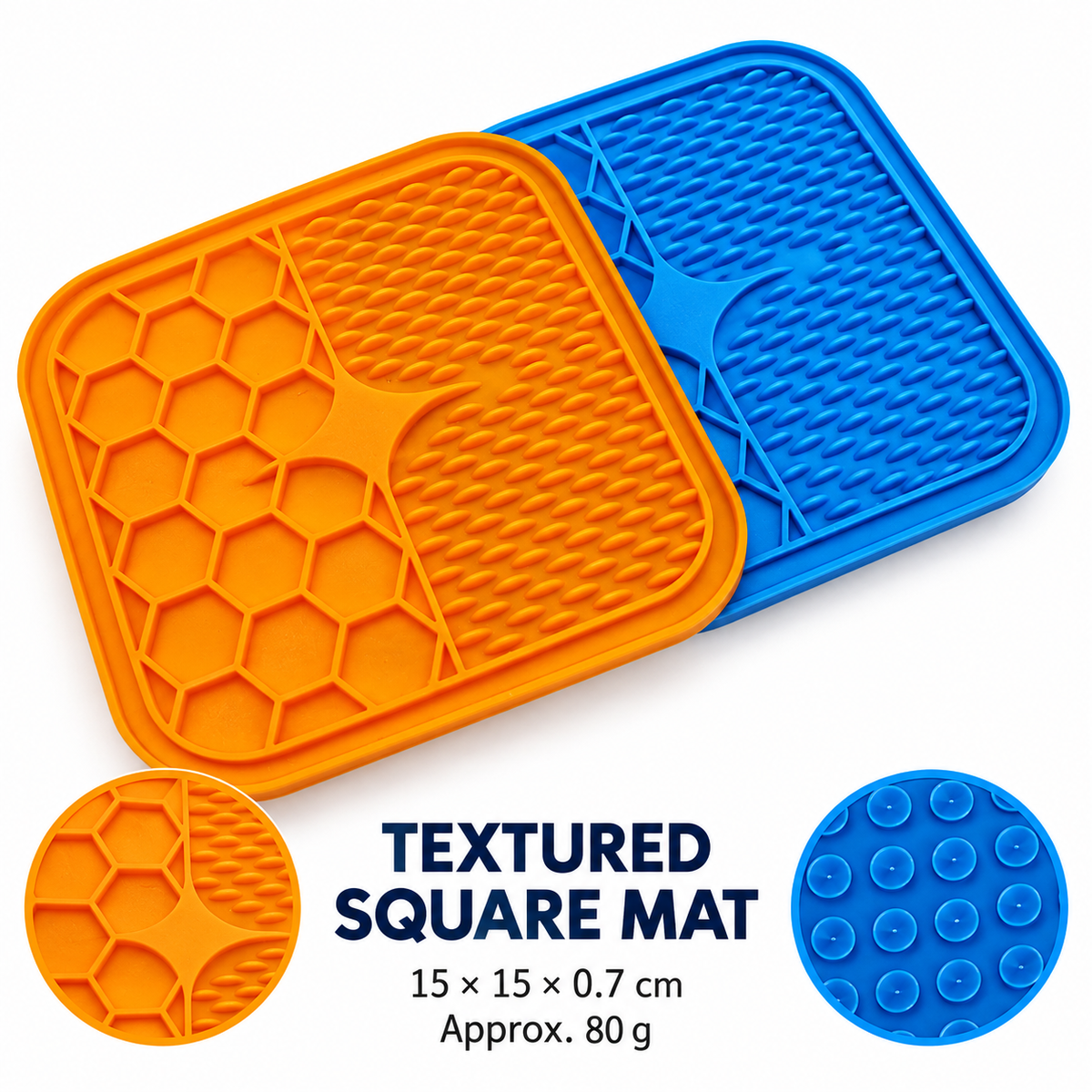 Dual Texture Pet Lick Mat For Dogs And Cats, Square Feeding Pad With Suction Cups, 15 X 15 Cm