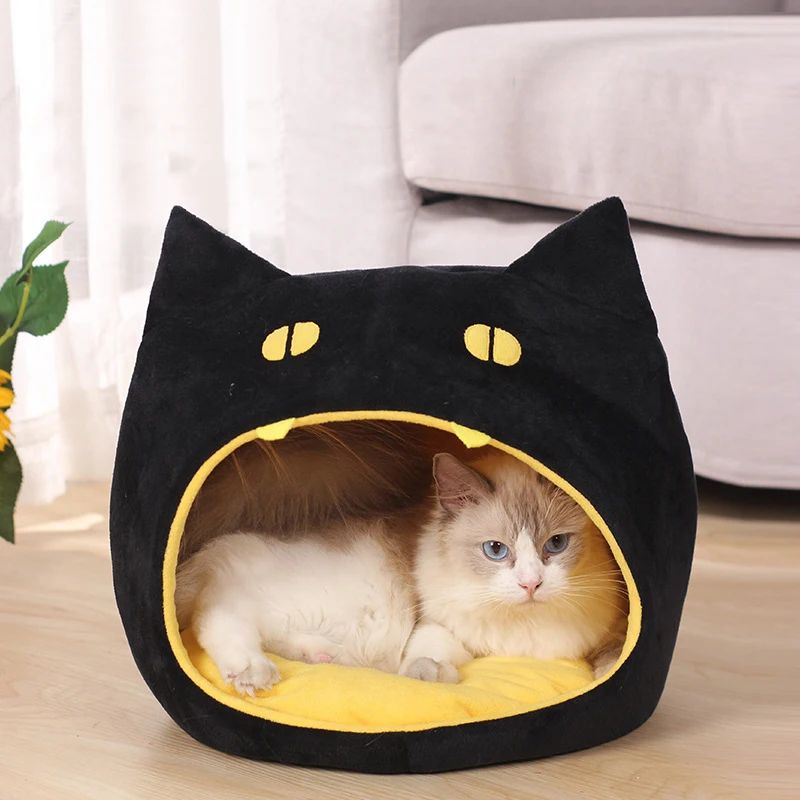 Soft Warm Cat Bed Cat Shape Design Pet House Cat Kennel Cozy Bed For Small Dog Kitten Basket For Halloween Decor