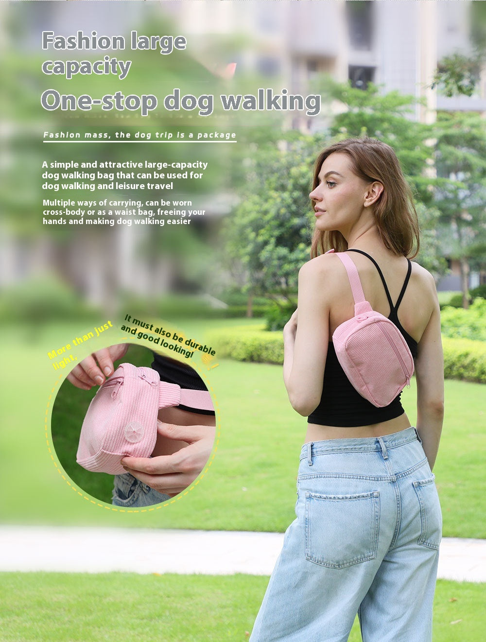 Design Pink Corduroy Pet's Chest-back Can Carve Writing Collar Rope Dog Walking Bag
