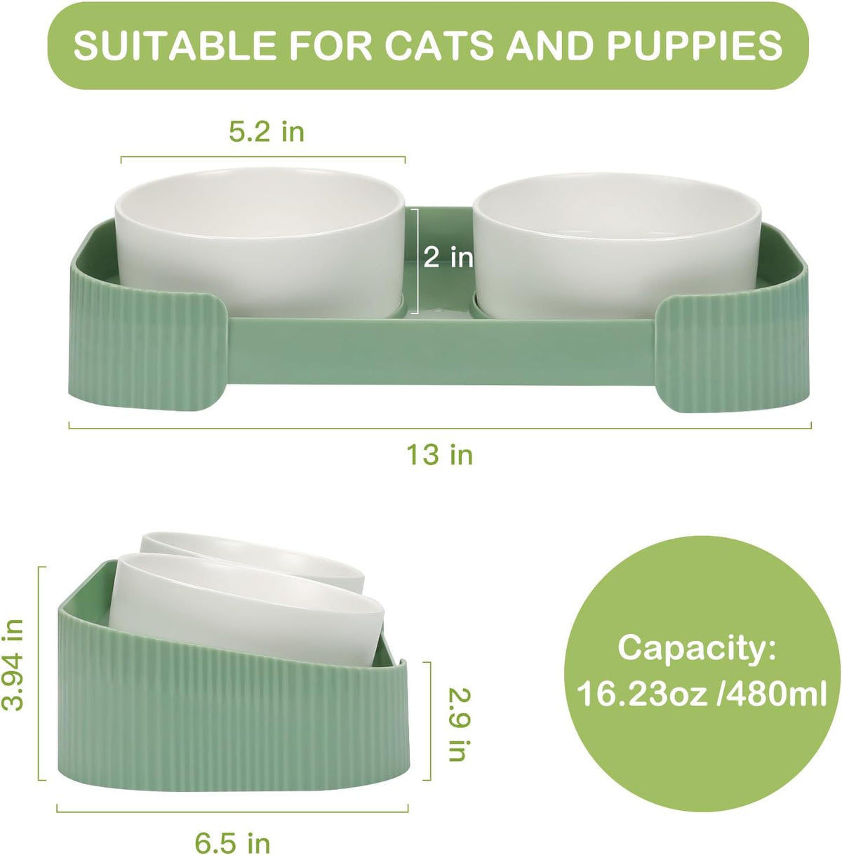 Ceramic Elevated Cat Bowls For Indoor Cats 15 Tilted Stand Anti Vomiting Raised Cat Food And Water Bowls Set Raised Cat Bowls With Non Slip Cat Bowl