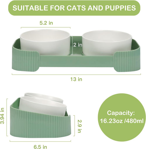 Ceramic Elevated Cat Bowls For Indoor Cats 15 Tilted Stand Anti Vomiting Raised Cat Food And Water Bowls Set Raised Cat Bowls With Non Slip Cat Bowl